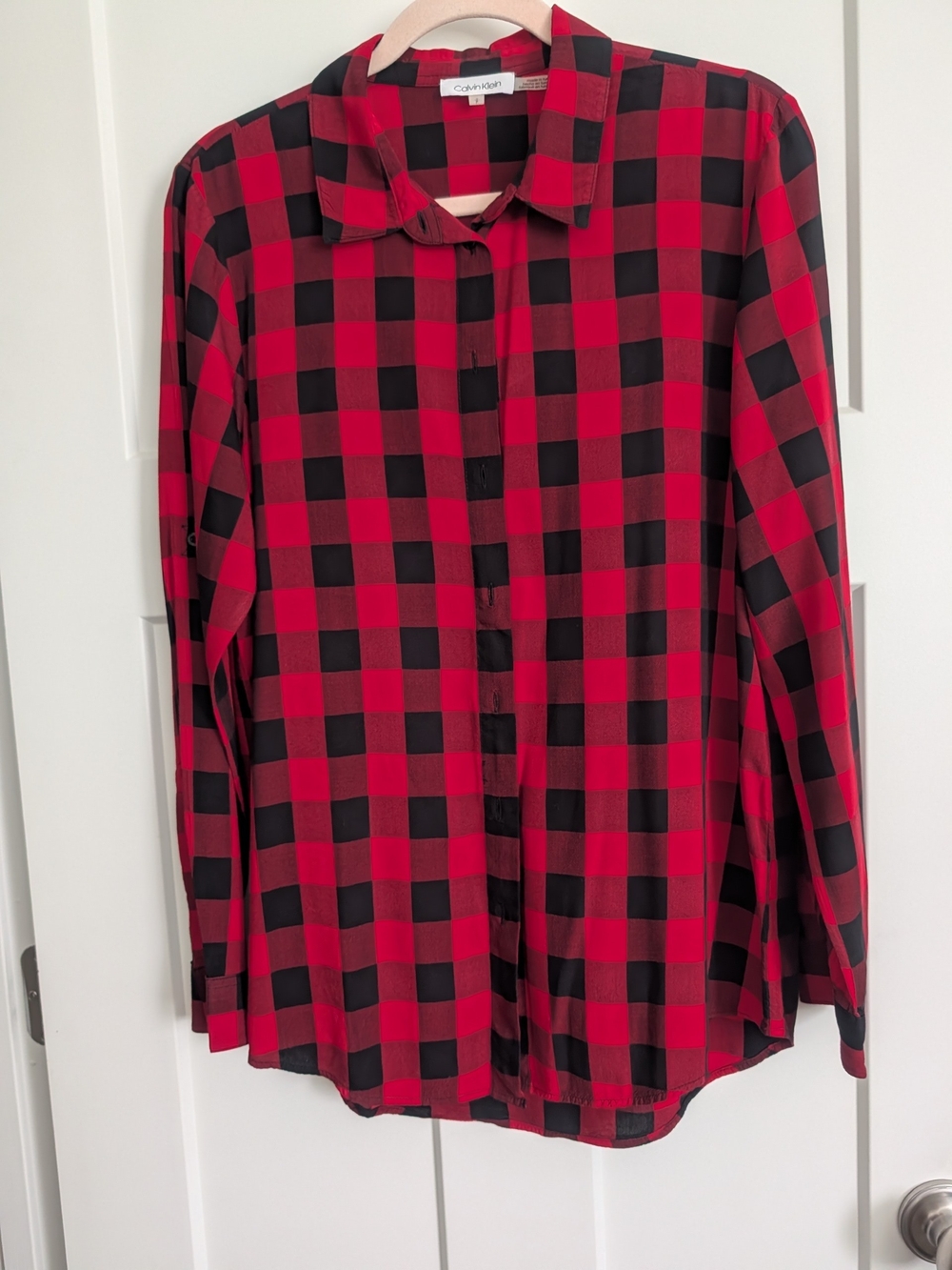 Calvin Klein Red and Black Check Button-Down Shirt